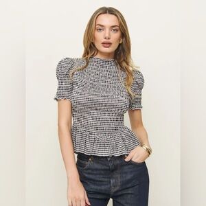 Reformation Black and White Checkered Blouse